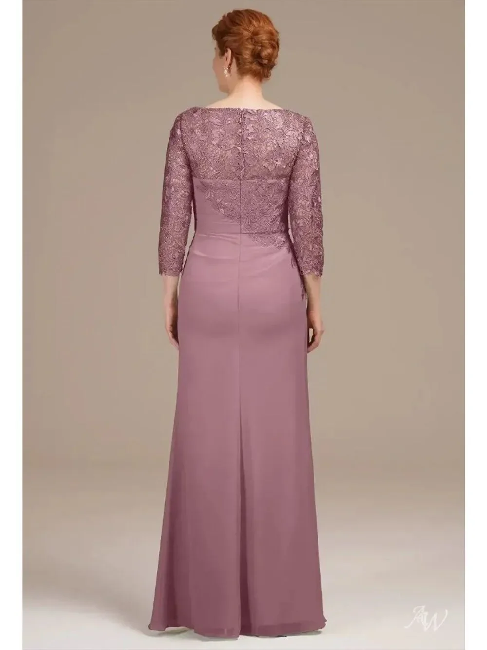 AW Bridal Zephyr Women Mauve Mist Lace Chiffon Mother of the Bridal Dress Size 8
